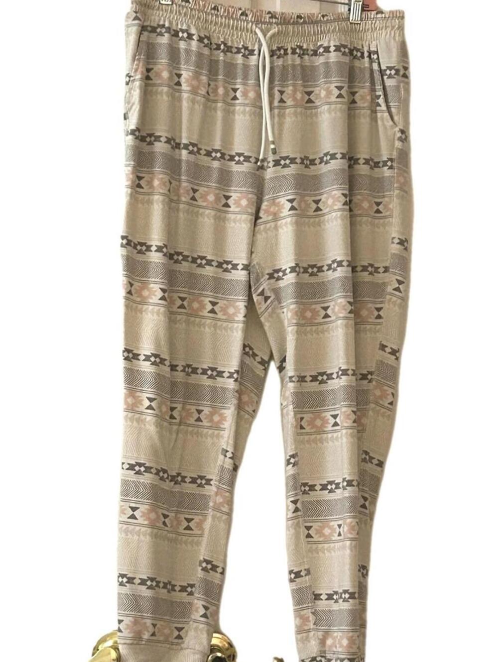 Eddie Bauer Sleep Womens Size L Pajama Pants Jogger Loungewear Tan Gray Tribal